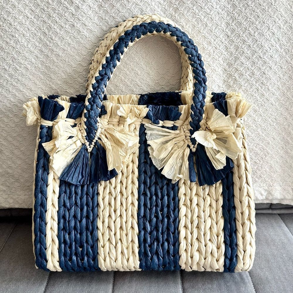 Vince Camuto • Emei Woven Paper Satchel in Charcoal‎ Blue